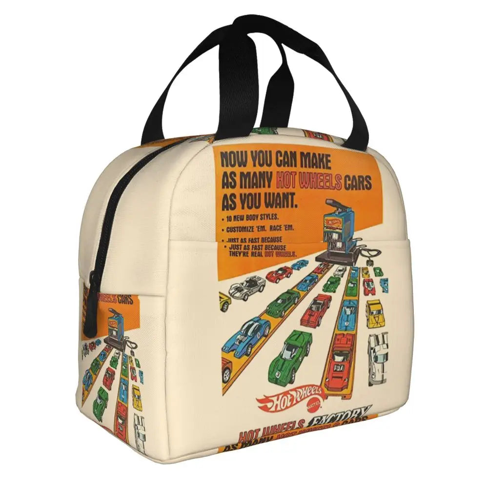 Custom Hot Wheels For Fans Thermal Insulated Lunch Bag Cartoon Sport Car Portable Lunch Container Travel Multifunction Food Box