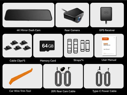 WOLFBOX G850 Front and Rear 4K 5.8Ghz WIFI Voice Control Dash Cam Car Camera WDR 1080P Dash Camera GPS Night Vision 24H Parking