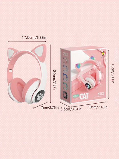 New Flash Light Cute Cat Ears Wireless Headphone with Mic Control LED Kid Girl Stereo Music Helmet Phone Bluetooth Headset Gift