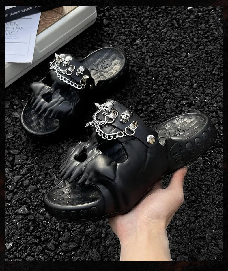 Skull Slides Sandals for Men Women Non-Slip Sport Cloud Slippers on Comfy Beach Halloween Skull Slides Home Thick Soft Shoes