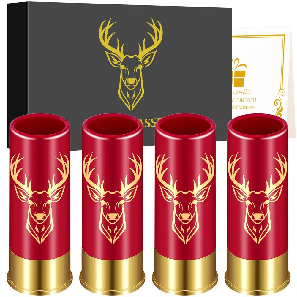 4pcs/Set Small Wine Cup Gift Box Creative Deer Head Pattern Plastic 12 GA Shot Glasses Wedding Party Drinkware Cup Gift
