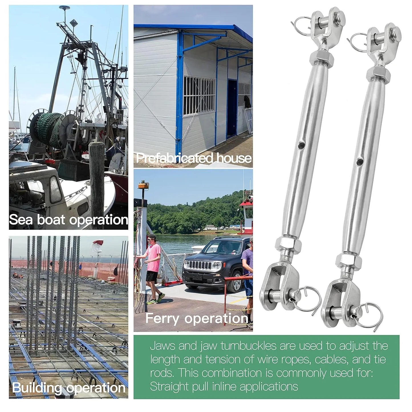 304 Stainless Steel Marine Closed Body Jaw Turnbuckle M5 M6 M8 M10 M12 M14 M16 for Rigging Screw Jaw Barrel Strainers