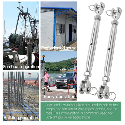 304 Stainless Steel Marine Closed Body Jaw Turnbuckle M5 M6 M8 M10 M12 M14 M16 for Rigging Screw Jaw Barrel Strainers
