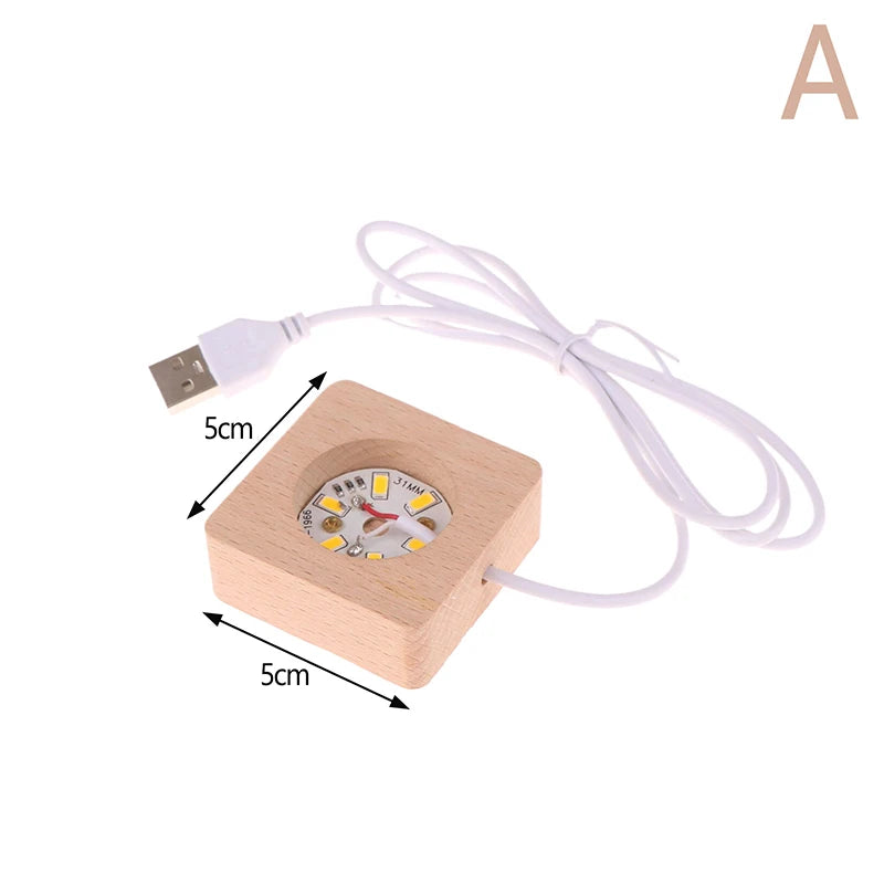 1PC Battery Operated 8/10cm Round Wooden LED Light Dispaly Base Stand Holder Table Night Lamp Base Crystal Glass Art Ornaments