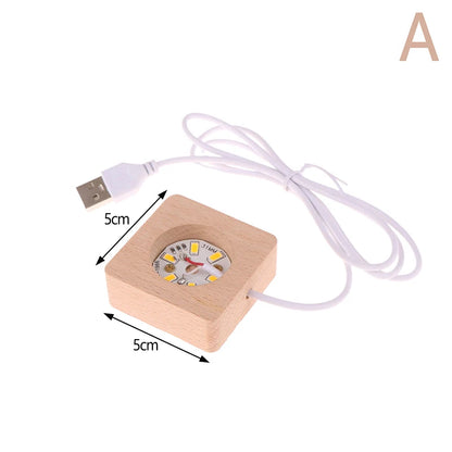 1PC Battery Operated 8/10cm Round Wooden LED Light Dispaly Base Stand Holder Table Night Lamp Base Crystal Glass Art Ornaments