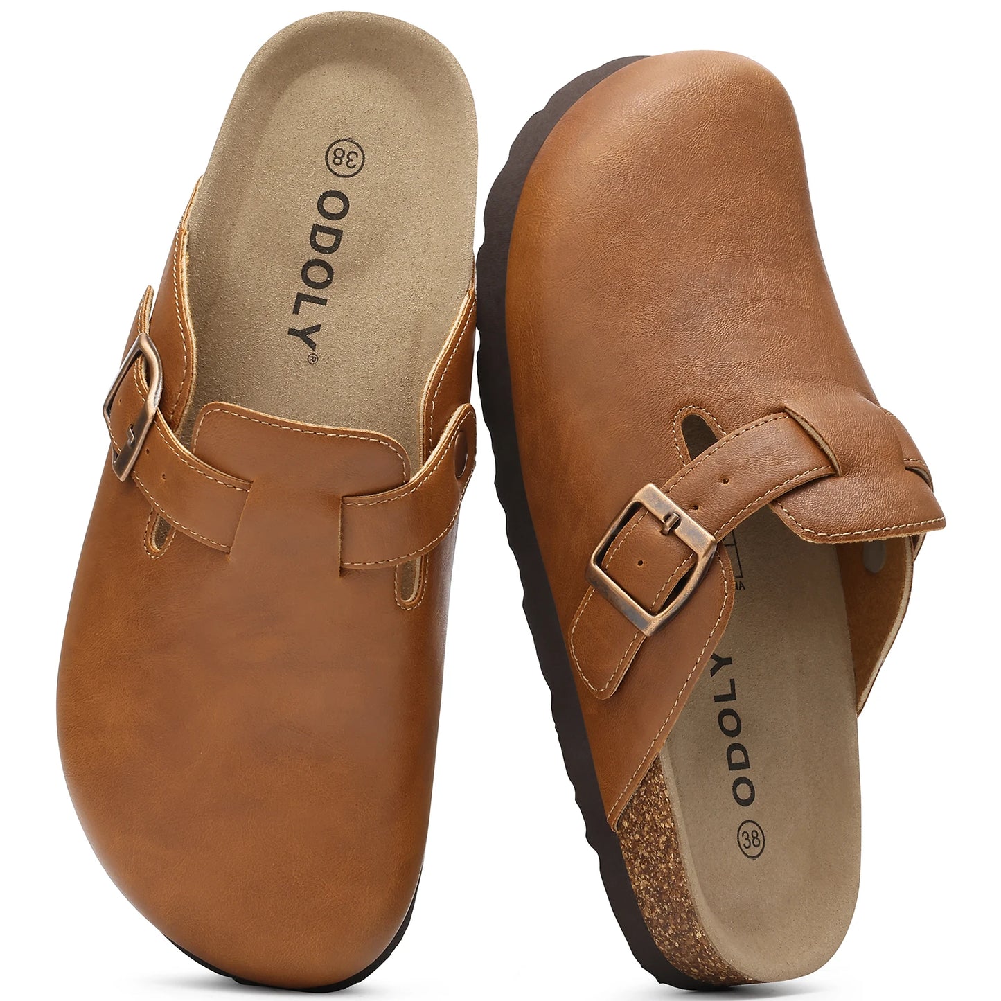 Kidmi New Men Sandals Vegan Leather Cork Insole Potato Shoes Unisex Adjustable Buckle Slip-On Clogs with Arch Support