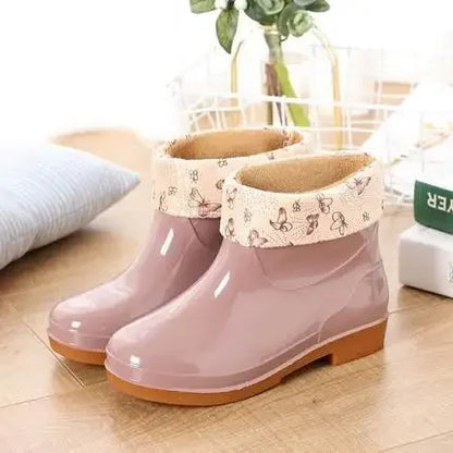 Women's Short Rain Shoes Non-slip Waterproof Rubber Boots Durable Wear-resistant Rain Boots Fleece Lined Warm Shoes Wholesale