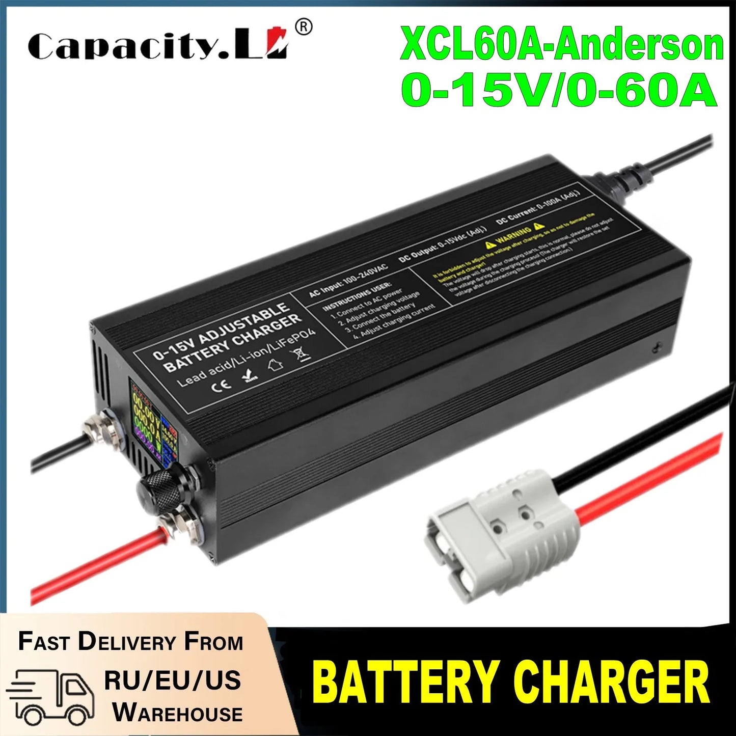 12V 60A 100Ah Solar Large Charger Current Voltage Adjustable for Lifepo4 Universal Chargers Outdoor power supply