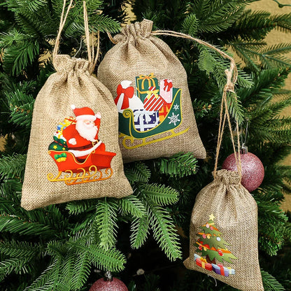 1/30PCS Christmas Linen Drawstring Bags Candy Biscuits Pouchs Burlap Bracelet Jewelry Storage Bags Xmas Kids Gift Packaging Bags