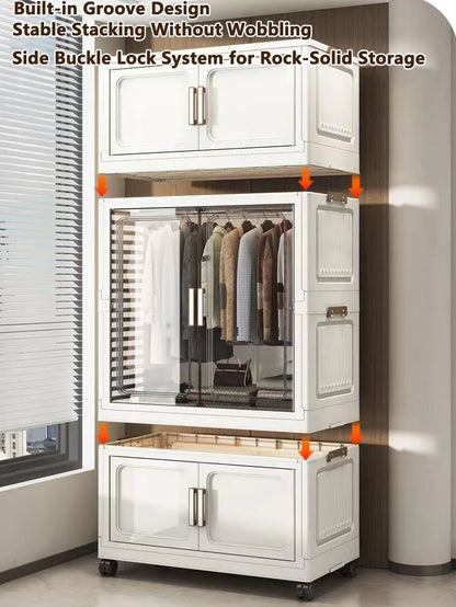 Multi-Functional Folding Storage Cabinet for Home Office Kitchen Bathroom Organizer with Doors White Black Gray