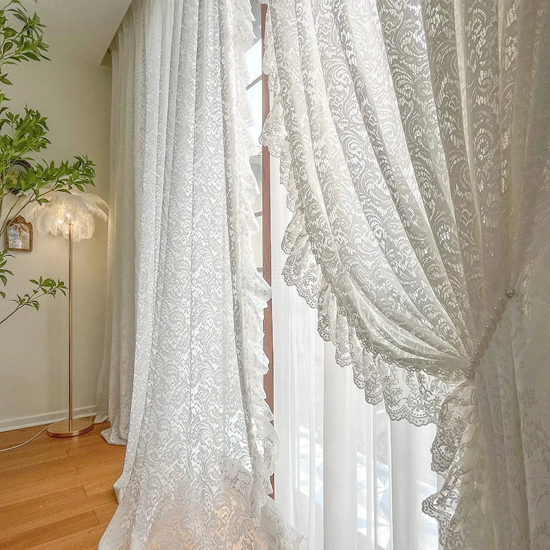 French Retro Style High-end Luxury Romantic Jacquard Chenille Lace Blackout Curtain Bedroom Door Screen Shutter Home Decor