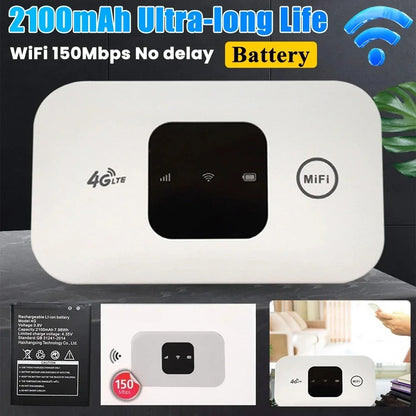 4G Lte Router Wireless Wifi 2100mAh Mobile Hotspot with SIM Card Slot Hotspot Pocket WIFI 150mbps for Outdoor Home Office Travel
