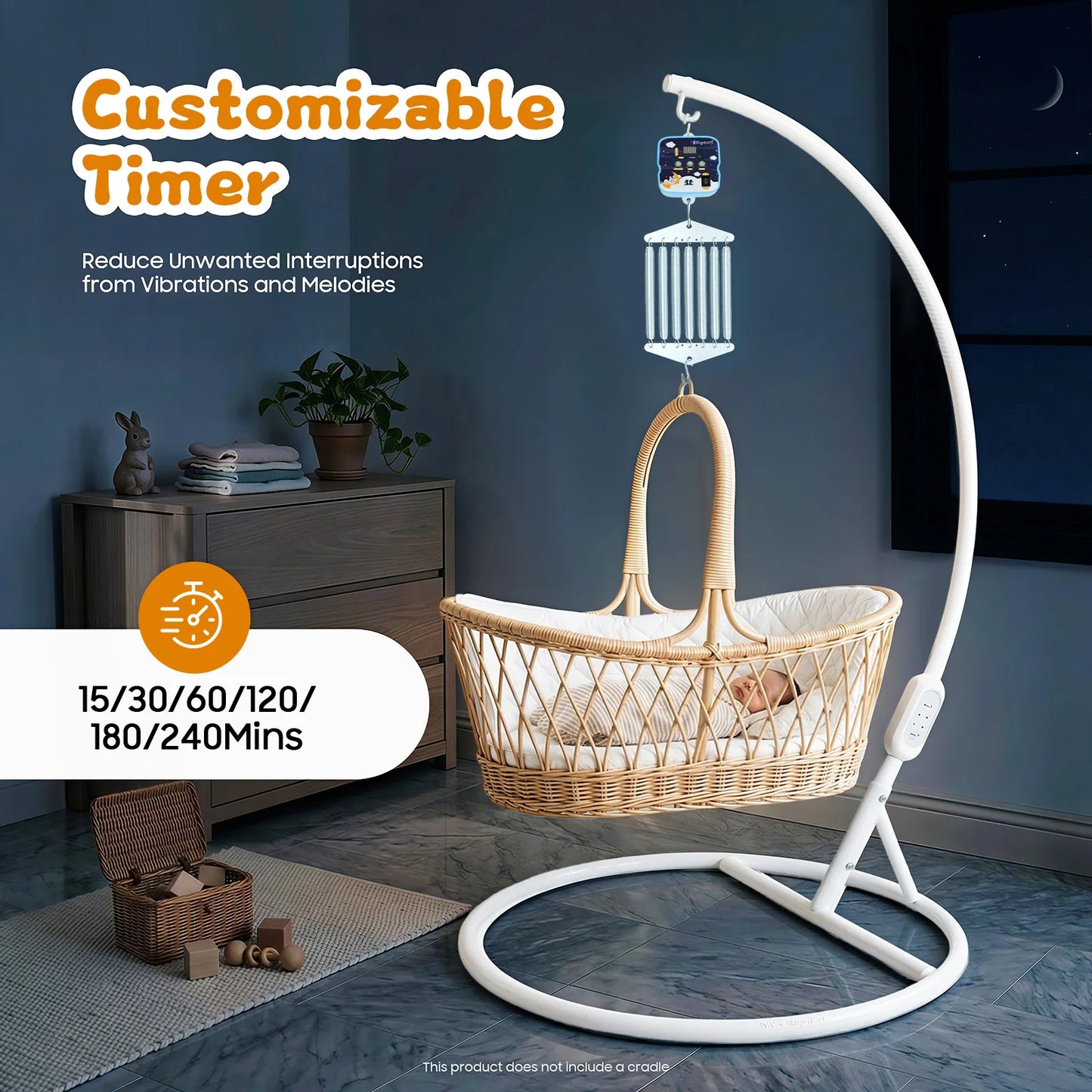 12W Electric Baby Swing Control, 7 Springs Baby Cradle Rocker Control, Adjustable Hanging Babies 0-12 Months