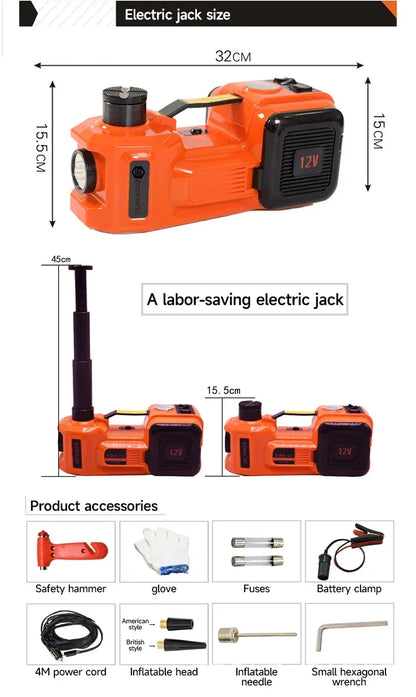 12V Car Electric Hydraulic Jack Kit 5Ton Automatic Lifting Jacks with Tire Inflator Pump Wheel Disassembly Replacement Aid Tools