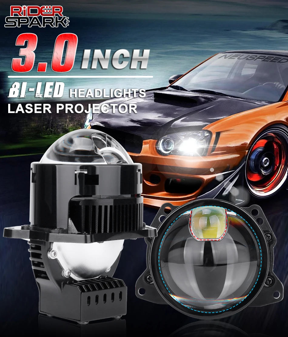 Riderspark 3 Inch Bi LED Projector Headlights Lenses Hella Laser LED Lights 160W 60000LM Headlamp Car Accessories RHD LHD Spot