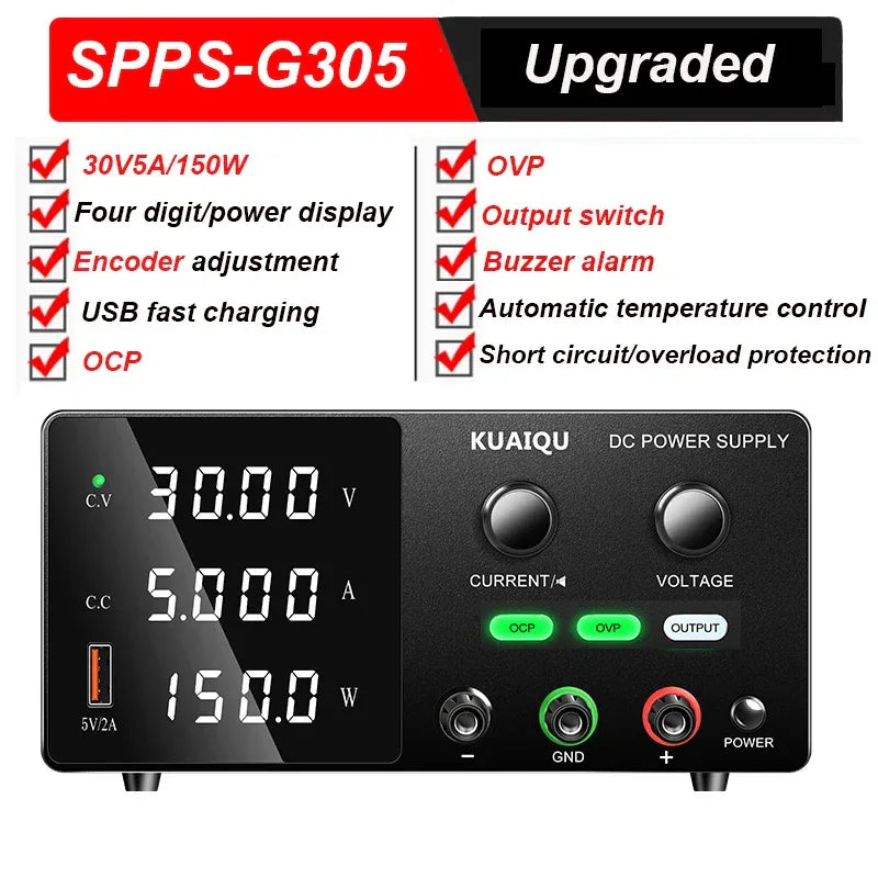 KUAIQU High Precision 30V10A Adjustable DC Stabilized Power Supply, Laboratory Specific Digital Display Power Supply, Aging Test