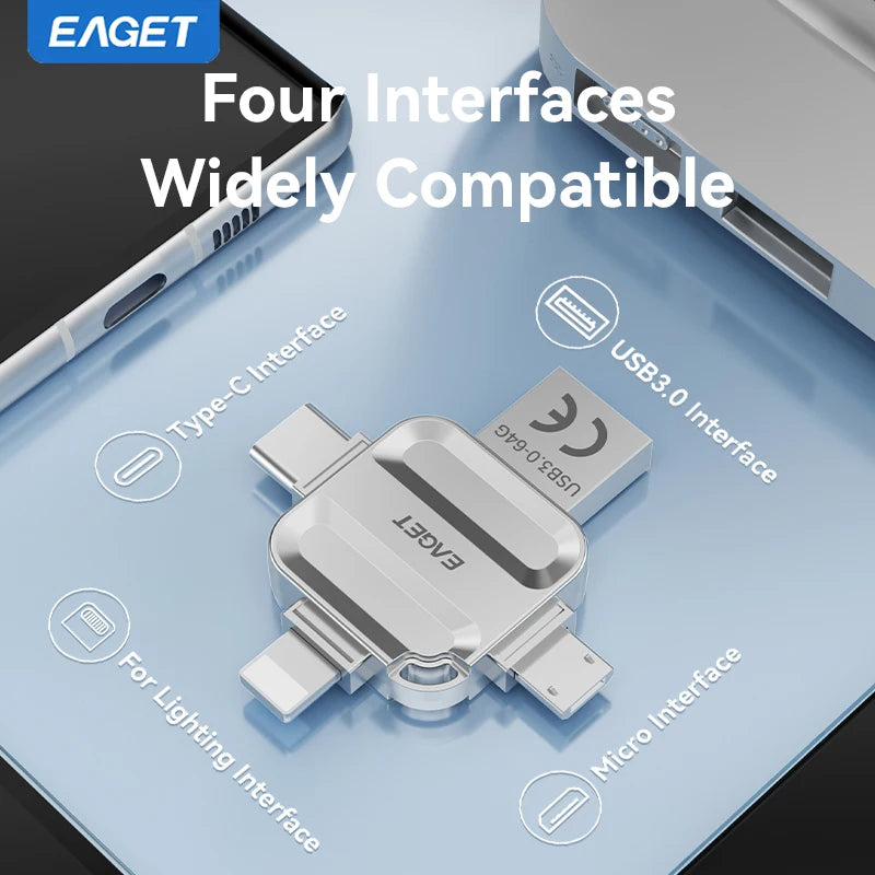 Eaget 4 in 1 Mini USB Flash Drive USB Type C Mirco B Lighting to USB 3.2 Pendrive USB Memories Stick for Phones PC Laptops