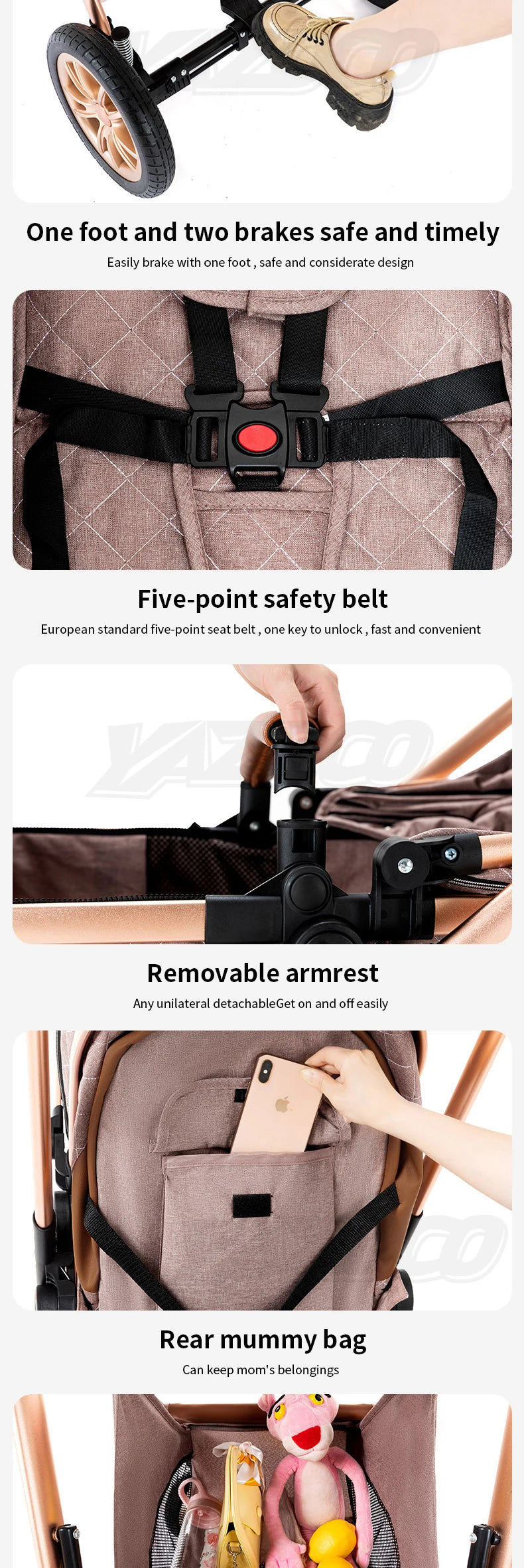 Newest Baby Stroller 3 in1 Multifunctional Stroller Easy Folding Travel Portable Baby Carriage Safety Seat EU Standard