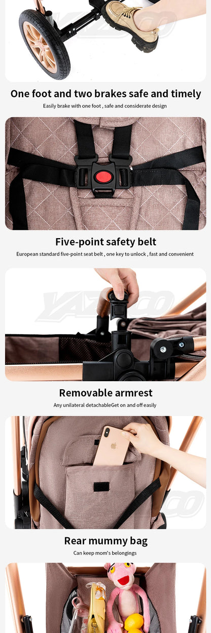 Newest Baby Stroller 3 in1 Multifunctional Stroller Easy Folding Travel Portable Baby Carriage Safety Seat EU Standard