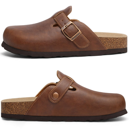Kidmi New Men Sandals Vegan Leather Cork Insole Potato Shoes Unisex Adjustable Buckle Slip-On Clogs with Arch Support