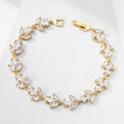ZAKOL Luxury AAA Cubic Zirconia Wedding Bracelets for Women High Quality White Gold Color Leaf Charm Bracelet Bangles