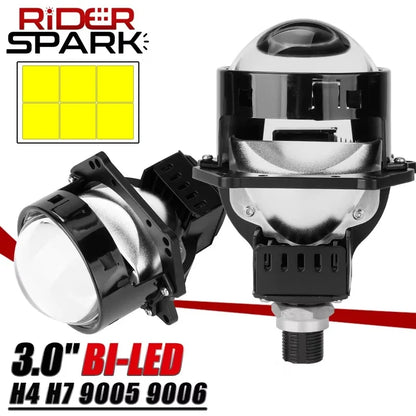 3.0 Inch Bi LED Projector Hella Lenses H4 H7 9005 9006 Car Headlight Bulbs Retrofit Kits Angel Eyes Halo Lights WHITE DRL 120W