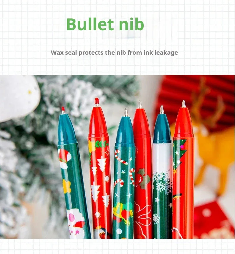 50Pcs/Lot Cute Christmas Press Gel Pens Cartoon Santa Claus Kawaii Christmas Gift Black Ink Pen Student School Office Supplies