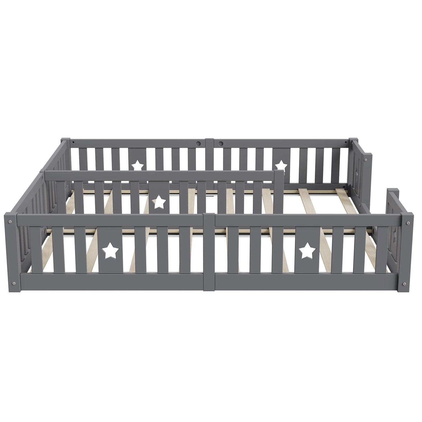 Rosahqnda Children's Bed Floor Bed 90x200cm with Railing Gate,Pine Wooden Bed for Families with 2 Children,Children's Twin Bed
