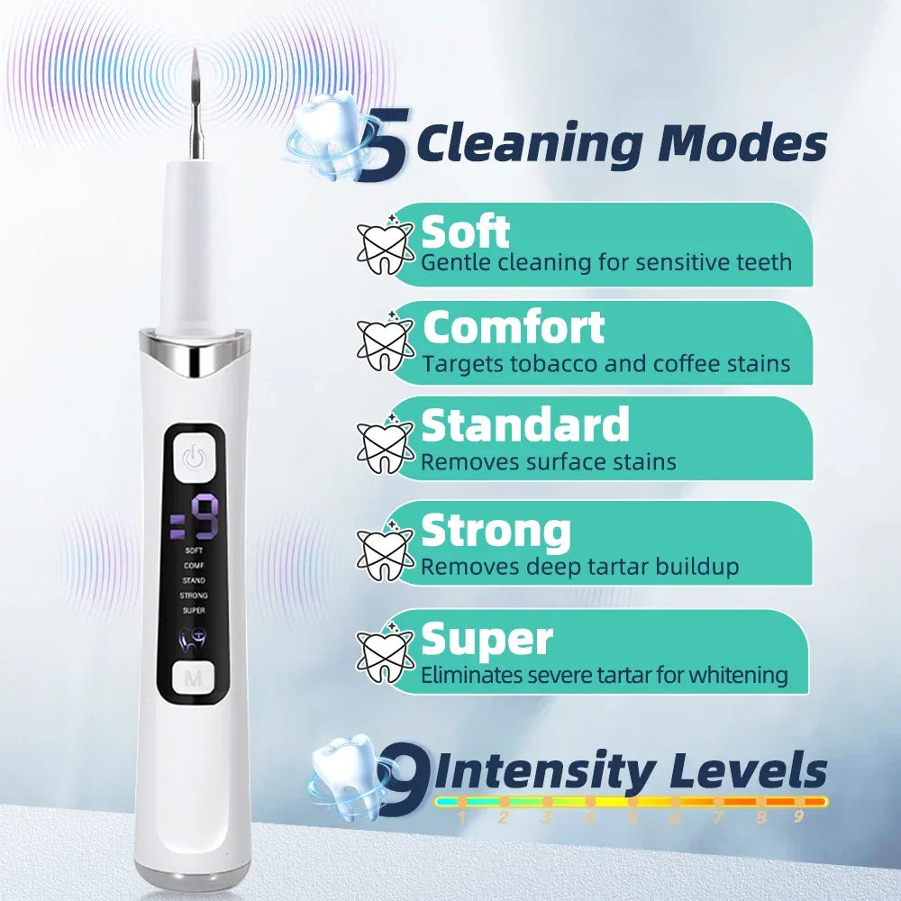 Ultrasonic Dental Scaler Tartar Remover 5 modes with LED Light Household Teeth Cleaning Tools Dental Cleaner Oral Care