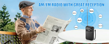 Mini Portable Pocket Radio AM FM AAA USB-C Power 800mAh rechargeable battery Excellent Reception Clear Speaker Headphone Jack