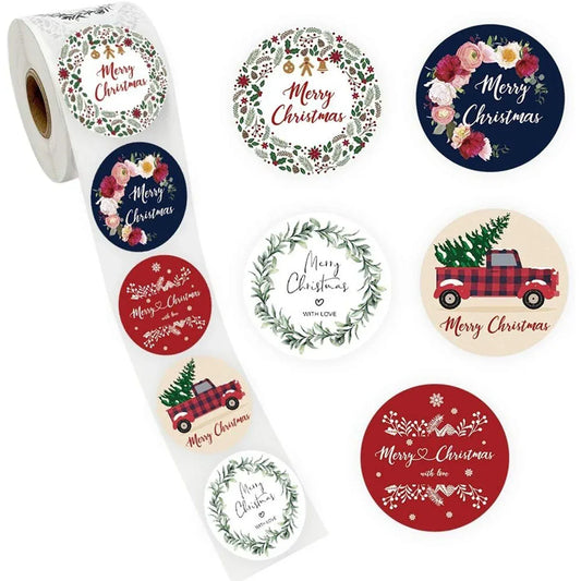 500pcs Merry Christmas Stickers 1 inch Round Christmas Tags Stickers for kids Gift Baking Package Envelope Stationery Decoration