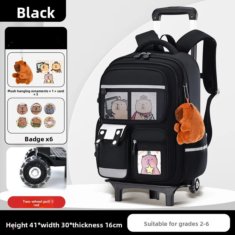 Children Cartoon School Backpack with Wheels Students Bags for Girls Boys Trolley Bag Cute Schoolbag Rolling Wheeled Backpacks