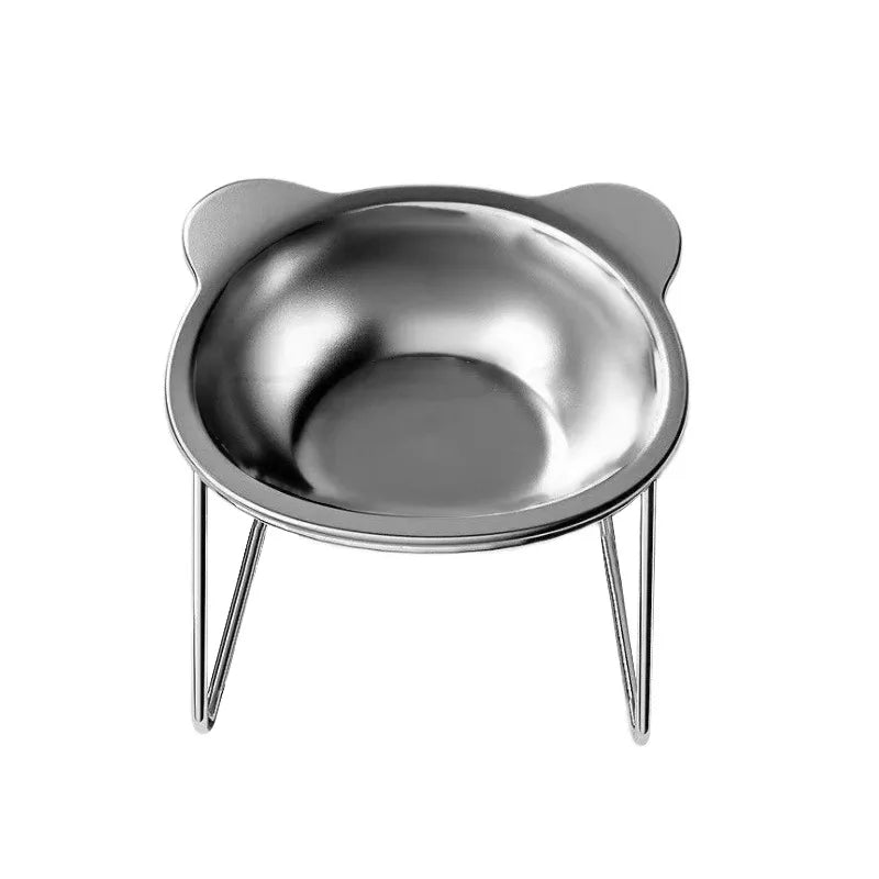 Stainless Steel Pet Bowl Slanted Anti Cervical Spondylosis for Cats and Dogs Dual Use Feeder
