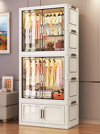 Multi-Functional Folding Storage Cabinet with Doors White/Black/Gray for Home Office Kitchen Bathroom Organizer