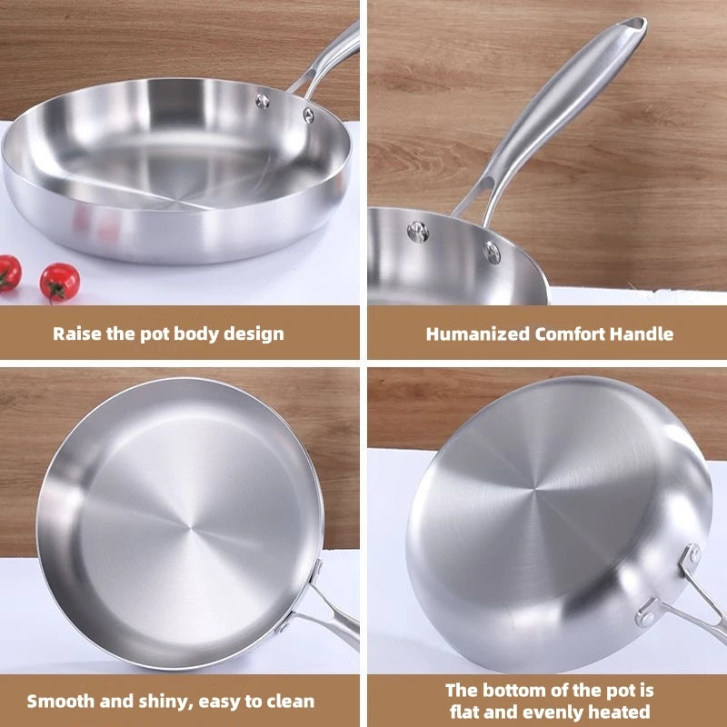 304 stainless steel frying pan, non stick pan, steak pan, suitable for gas stoves and induction cookers, uncoated kitchen utensi