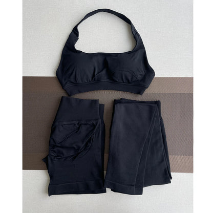 2 Pieces Yoga Gym Set Women Seamless Strappy Yoga Bra High Waist Workout Scrunch Shorts Sports Set Fitness Clothes Sportswear