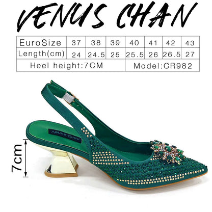Venus Chan 2024 Summer New Design Specials Italian Women Shoes and Bag Set Fuchsia Color Comfortable High Heels With Rhinestone