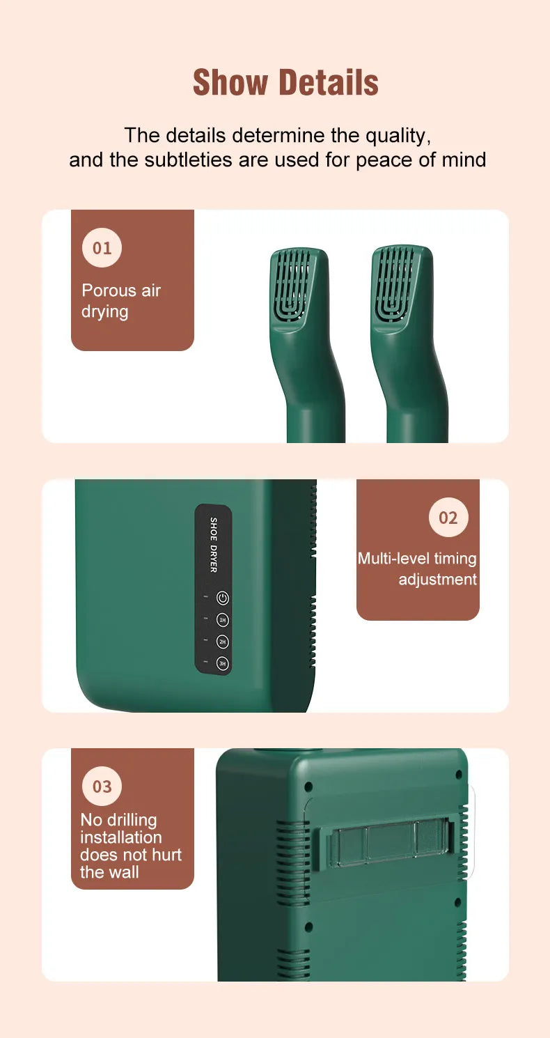 Boots Shoes Dryer Deodorizer with Heat Dehumidifier Device Foot Warmer Heater for Home Adjustable Portable Electric Shoes Dryer