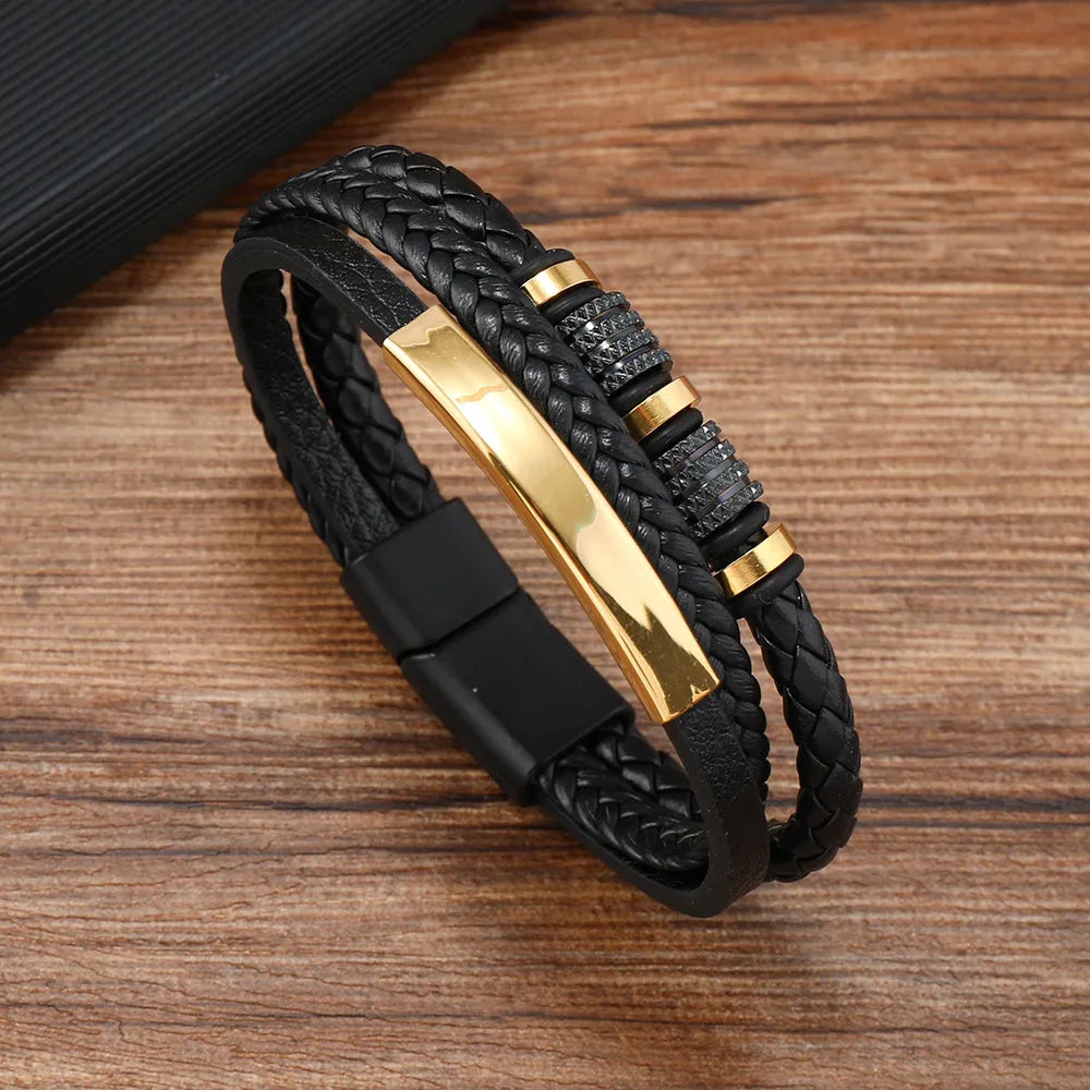 Custom Name To My Son Fashionable Titanium Steel CreativeLeather Woven BraceletWith Gift Box For Son  Birthday Christmas Gift