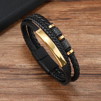 Custom Name To My Son Fashionable Titanium Steel CreativeLeather Woven BraceletWith Gift Box For Son  Birthday Christmas Gift