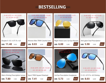 Outdoor Sport Square Nearsighted Sunglasses With Diopters Driving Anti-Glare Prescription Sun Glasses For Men 0 -0.5 -0.75 To -6