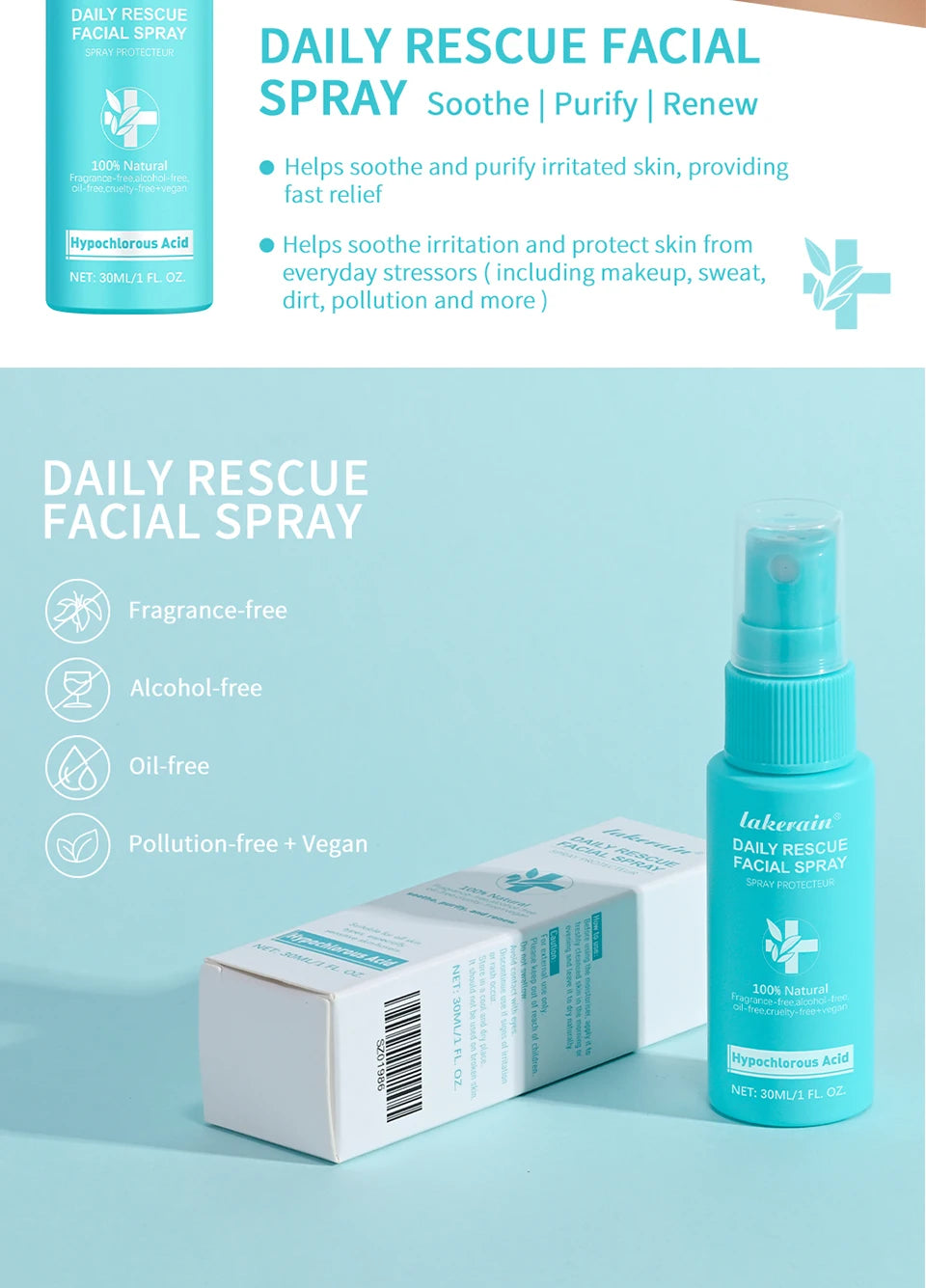 Hypochlorous Acid Spray Toner for Face Helps Reduce Redness Breakouts Soothing pH Balancing Toner Skincare