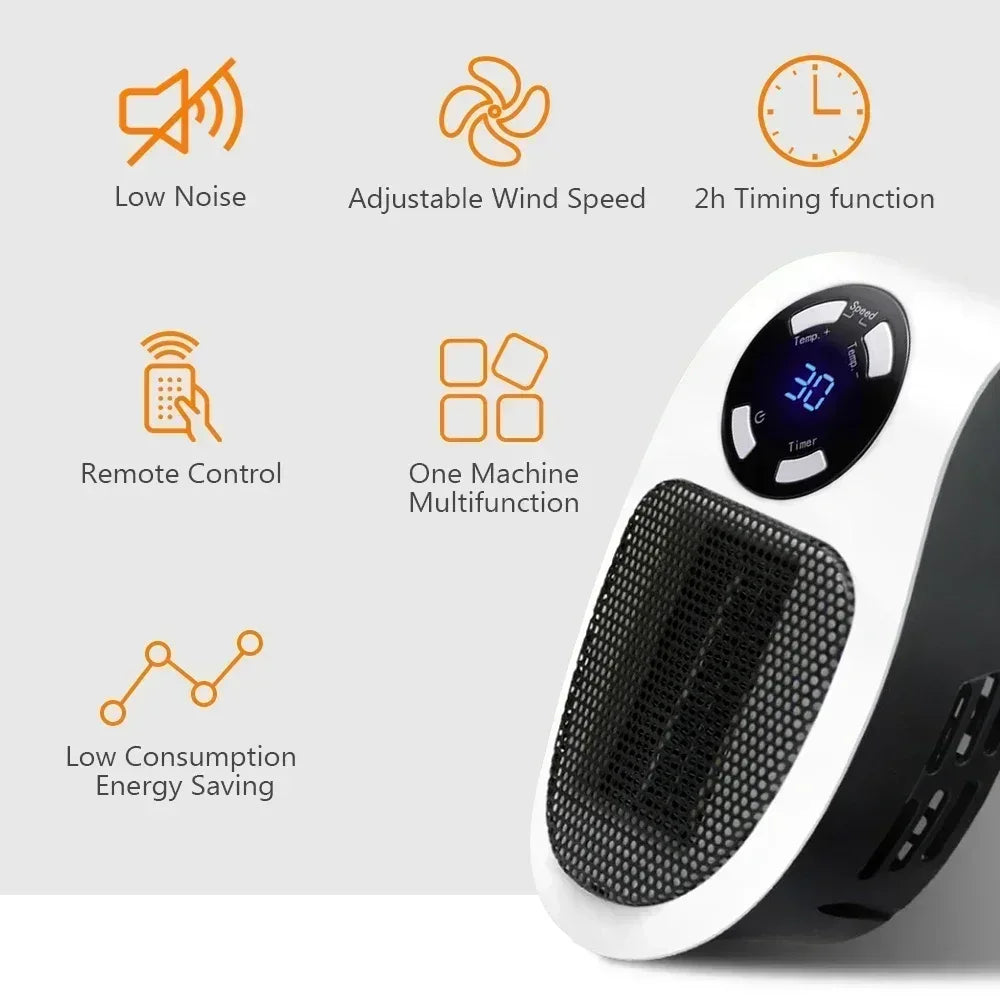 Remote Heater 500W Heater Portable Electric Heater Plug-in Wall Mounted Room Heater Home Appliance Heating Stove Mini Radiator