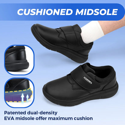 FitVille Extra Wide Men's Shoes Leather Diabetic Shoes Walking for Elder Orthopedic Toes Swollen Feet Non-Slip Arch Support