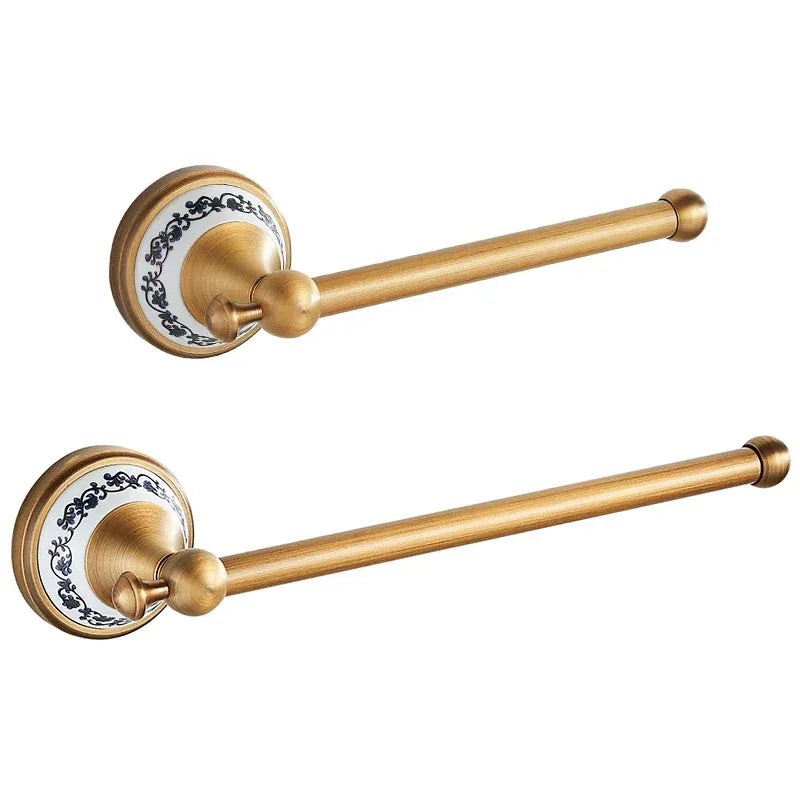 Antique Brass 2pc Bathroom Accessories Set, Bronze Dispenser Towel Rod and Toilet Paper Holder for Bathroom Wall Mounted