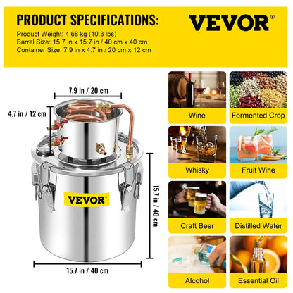 SucceBuy 3 5 8 13 Gal Distiller Alambic Alcohol Still Stainless Copper DIY Home Brew Water Wine Essential Oil Brewing Kit