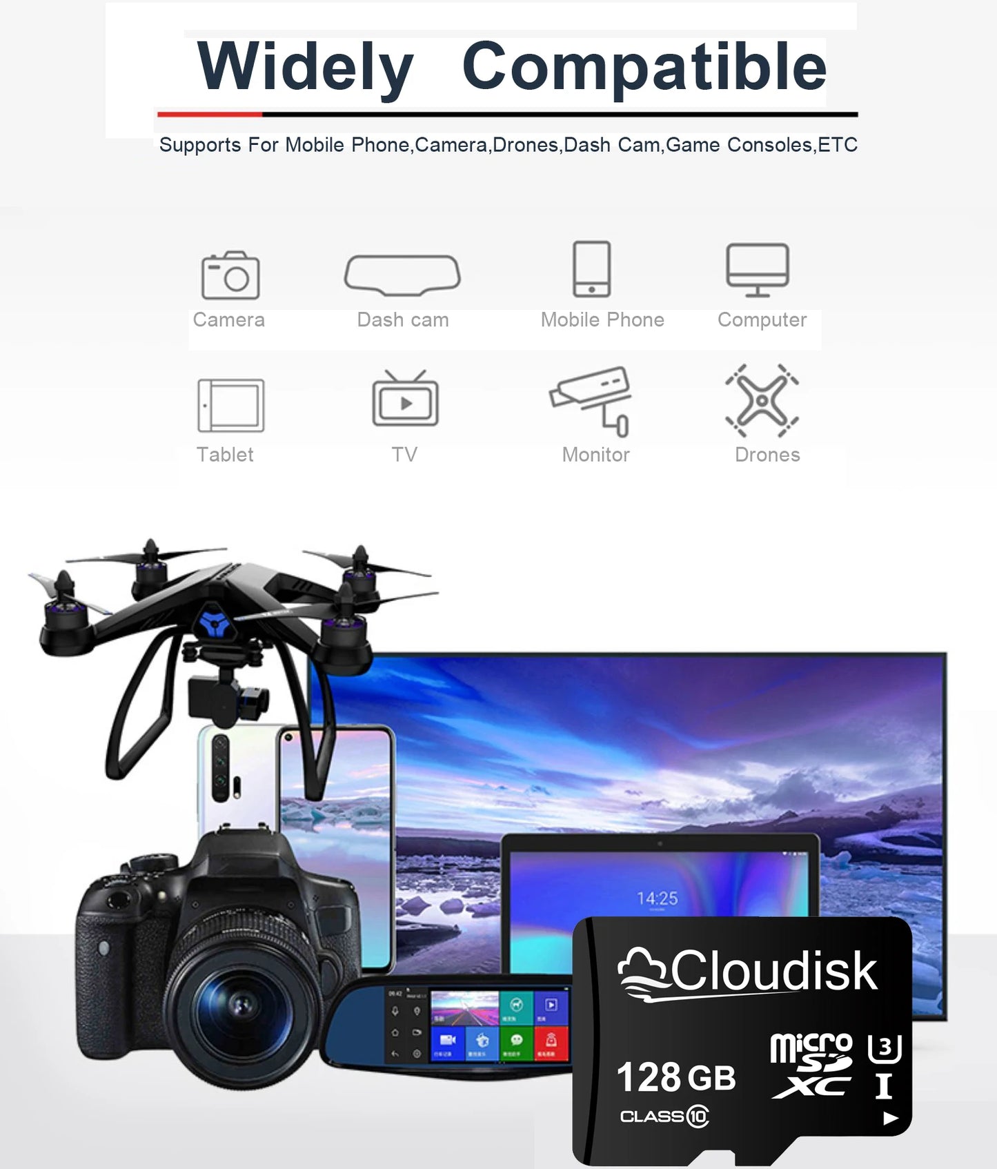 Cloudisk Micro SD Memory Card U3 128GB 64GB 32GB 256GB V30 C10 16GB 8GB 4GB 2GB 1GB A1 Microsd Cards For Phone Tablet