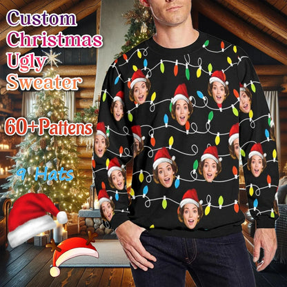 Custom Your Photo 3D Print Ugly Christmas Sweater DIY Face Family Pullovers Funny Image Sweatshirt Personalized Xmas Gift Unisex