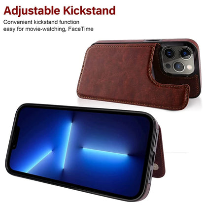 Wallet Double Button With Card Slot Stand Flip Leather Case For iPhone 16e 16 Pro Max 15 Plus 14 13 12 Mini 11 SE3 SE2 X XR 8 7