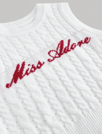 HLJ&GG White Knit Letter Fashion Y2K Outfits Women O Neck Sleeveless Slim Crop Top + Lace Plaid Shorts Two Piece Sets Streetwear